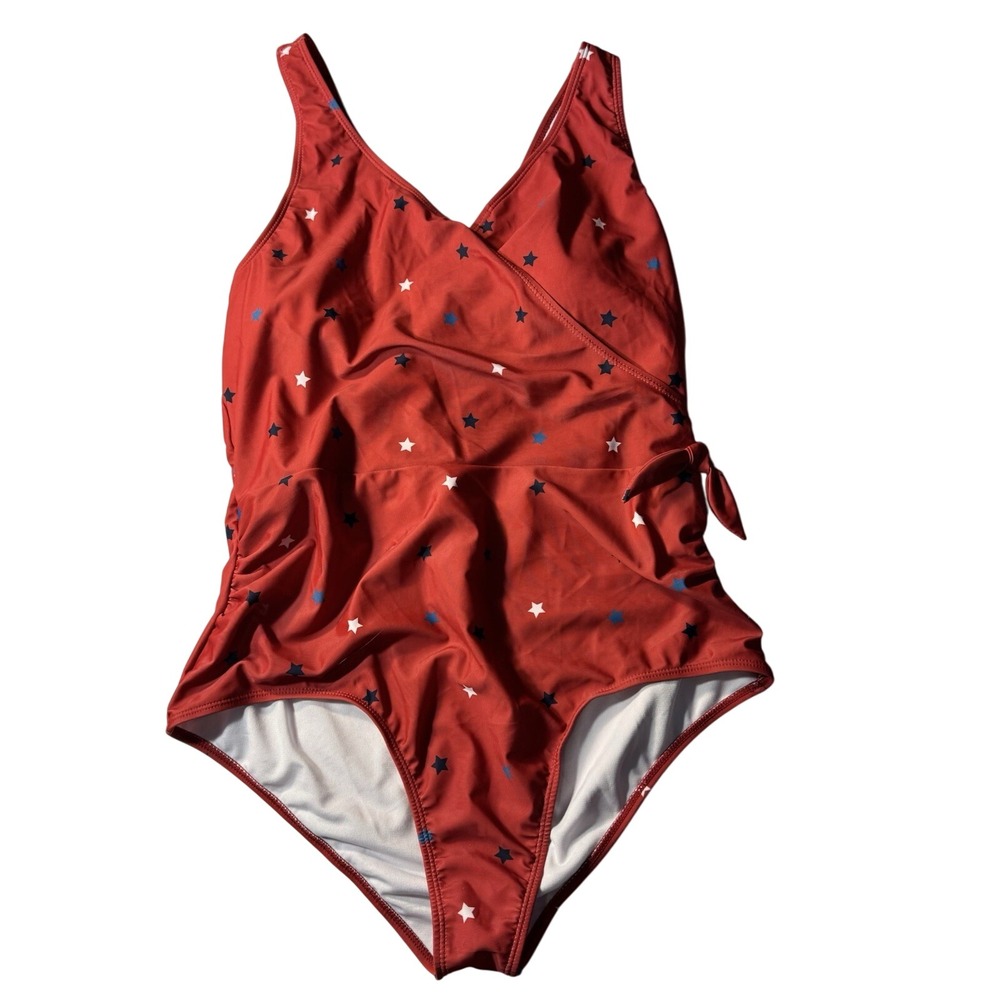 Berkley Jensen Women's XXL One Piece Swimsuit‎ Red Patriotic Star Wrap